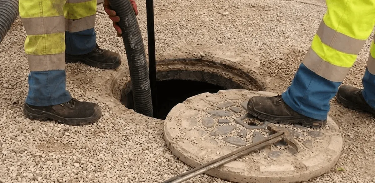 Drain cleaning crew clearing a sewer access point with professional equipment in Austin, TX